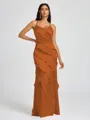 Sheath V-neck Ruffles Floor-Length Silk Like Satin Bridesmaid Dress