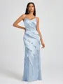 Sheath V-neck Ruffles Floor-Length Silk Like Satin Bridesmaid Dress