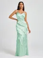 Sheath V-neck Ruffles Floor-Length Silk Like Satin Bridesmaid Dress
