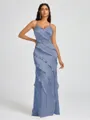 Sheath V-neck Ruffles Floor-Length Silk Like Satin Bridesmaid Dress