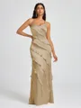 Sheath V-neck Ruffles Floor-Length Silk Like Satin Bridesmaid Dress