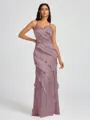 Sheath V-neck Ruffles Floor-Length Silk Like Satin Bridesmaid Dress