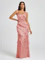 Sheath V-neck Ruffles Floor-Length Silk Like Satin Bridesmaid Dress