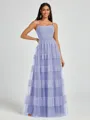 A-line Spaghetti Straps Pleated Floor-Length Tulle Bridesmaid Dress