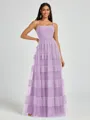 A-line Spaghetti Straps Pleated Floor-Length Tulle Bridesmaid Dress