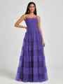 A-line Spaghetti Straps Pleated Floor-Length Tulle Bridesmaid Dress