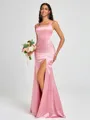 Sheath Square Floor-Length Silk Like Satin Bridesmaid Dress