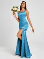 Sheath Square Floor-Length Silk Like Satin Bridesmaid Dress