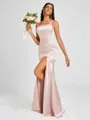 Sheath Square Floor-Length Silk Like Satin Bridesmaid Dress