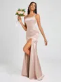 Sheath Square Floor-Length Silk Like Satin Bridesmaid Dress