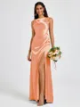 Sheath Scoop Pleated Floor-Length Silk Like Satin Bridesmaid Dress
