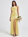 Sheath Scoop Pleated Floor-Length Silk Like Satin Bridesmaid Dress