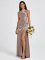 Sheath Scoop Pleated Floor-Length Silk Like Satin Bridesmaid Dress