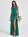 Sheath Scoop Pleated Floor-Length Silk Like Satin Bridesmaid Dress
