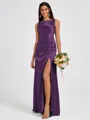 Sheath Scoop Pleated Floor-Length Silk Like Satin Bridesmaid Dress