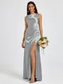 Sheath Scoop Pleated Floor-Length Silk Like Satin Bridesmaid Dress