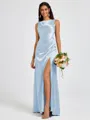 Sheath Scoop Pleated Floor-Length Silk Like Satin Bridesmaid Dress
