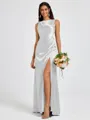 Sheath Scoop Pleated Floor-Length Silk Like Satin Bridesmaid Dress