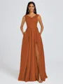 A-line V-neck Pleated Floor-Length Satin Bridesmaid Dress