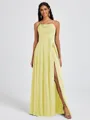 A-line Spaghetti Straps Sash/Ribbon/Belt Floor-Length Chiffon Bridesmaid Dress