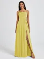 A-line Spaghetti Straps Sash/Ribbon/Belt Floor-Length Chiffon Bridesmaid Dress