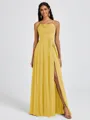 A-line Spaghetti Straps Sash/Ribbon/Belt Floor-Length Chiffon Bridesmaid Dress