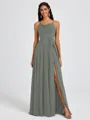 A-line Spaghetti Straps Sash/Ribbon/Belt Floor-Length Chiffon Bridesmaid Dress