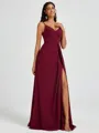 A-line V-neck Pleated Floor-Length Chiffon Bridesmaid Dress