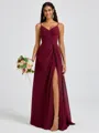 A-line V-neck Pleated Floor-Length Chiffon Bridesmaid Dress