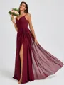 A-line V-neck Pleated Floor-Length Chiffon Bridesmaid Dress