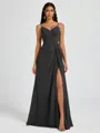A-line V-neck Pleated Floor-Length Chiffon Bridesmaid Dress