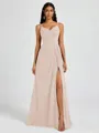 A-line V-neck Pleated Floor-Length Chiffon Bridesmaid Dress