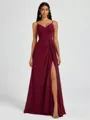 A-line V-neck Pleated Floor-Length Chiffon Bridesmaid Dress