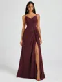 A-line V-neck Pleated Floor-Length Chiffon Bridesmaid Dress