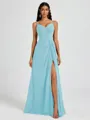 A-line V-neck Pleated Floor-Length Chiffon Bridesmaid Dress