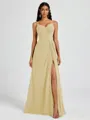 A-line V-neck Pleated Floor-Length Chiffon Bridesmaid Dress