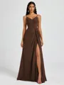 A-line V-neck Pleated Floor-Length Chiffon Bridesmaid Dress