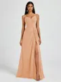 A-line V-neck Pleated Floor-Length Chiffon Bridesmaid Dress