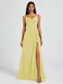 A-line V-neck Pleated Floor-Length Chiffon Bridesmaid Dress