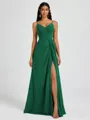 A-line V-neck Pleated Floor-Length Chiffon Bridesmaid Dress