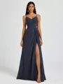 A-line V-neck Pleated Floor-Length Chiffon Bridesmaid Dress