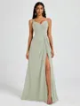 A-line V-neck Pleated Floor-Length Chiffon Bridesmaid Dress
