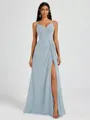 A-line V-neck Pleated Floor-Length Chiffon Bridesmaid Dress