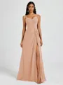 A-line V-neck Pleated Floor-Length Chiffon Bridesmaid Dress