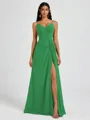 A-line V-neck Pleated Floor-Length Chiffon Bridesmaid Dress