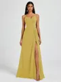 A-line V-neck Pleated Floor-Length Chiffon Bridesmaid Dress