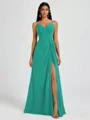 A-line V-neck Pleated Floor-Length Chiffon Bridesmaid Dress
