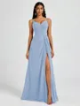 A-line V-neck Pleated Floor-Length Chiffon Bridesmaid Dress