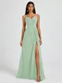 A-line V-neck Pleated Floor-Length Chiffon Bridesmaid Dress