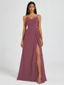 A-line V-neck Pleated Floor-Length Chiffon Bridesmaid Dress